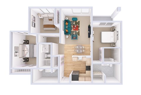 Floor plan for 3 beds, 2 baths, 1252 sqft